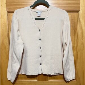J. Jill Cream, Pale Butter Yellow Burron-Up V-Neck Cardigan.  NWOT Size XL